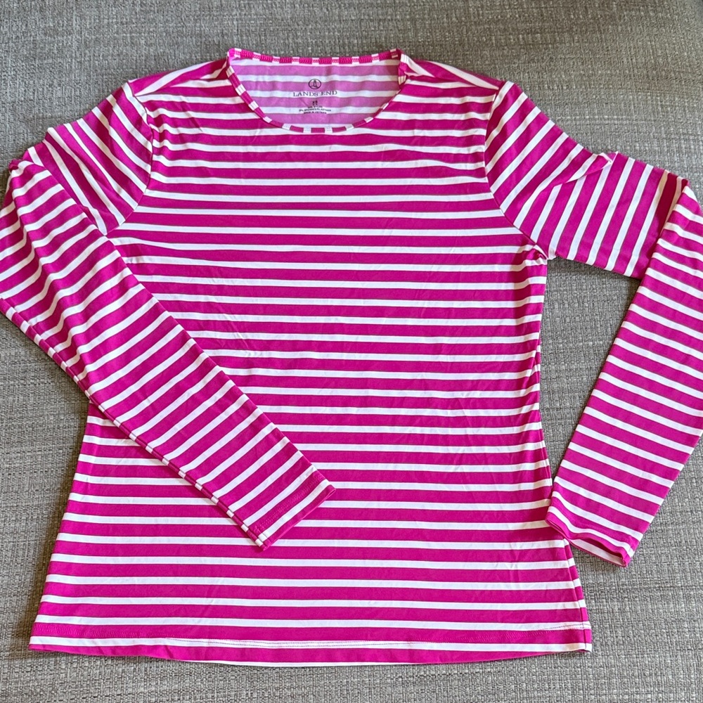 Lands' End Swim Pink and White Striped Top